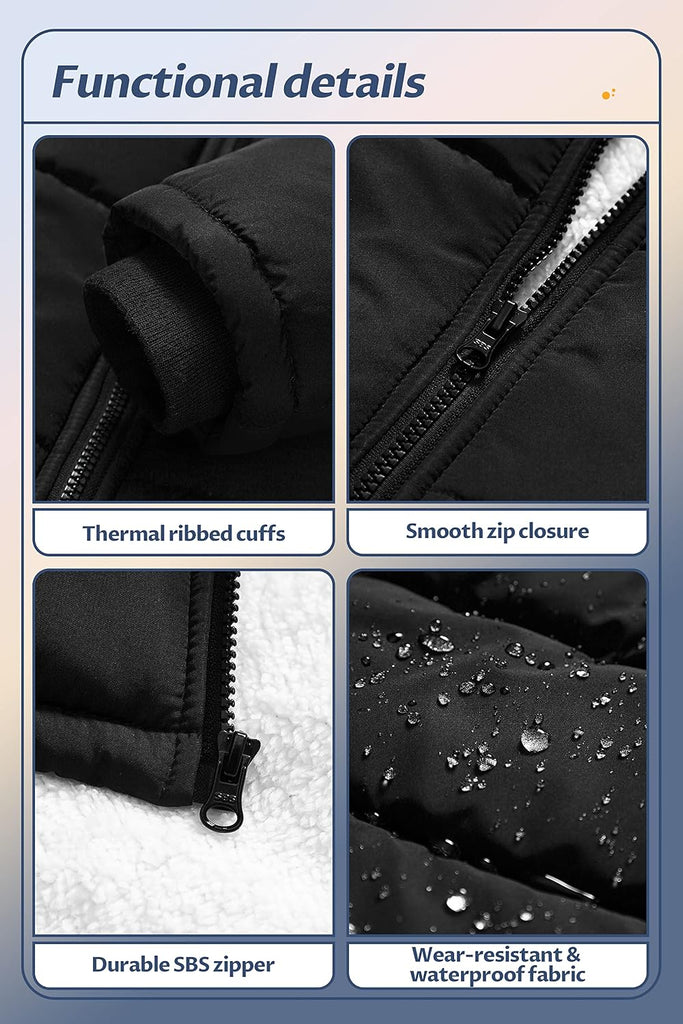 Boy's Warm Winter Coat Water Resistant Sherpa Outerwear Puffer Jackets With Removable Furry Hood