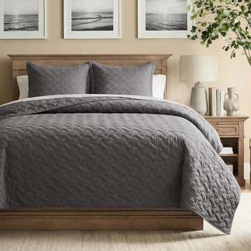 Quilts King - Grey Bedspreads King with Basket Weave Pattern, Soft Quilt Bedding Set, Lightweight Comforter Set