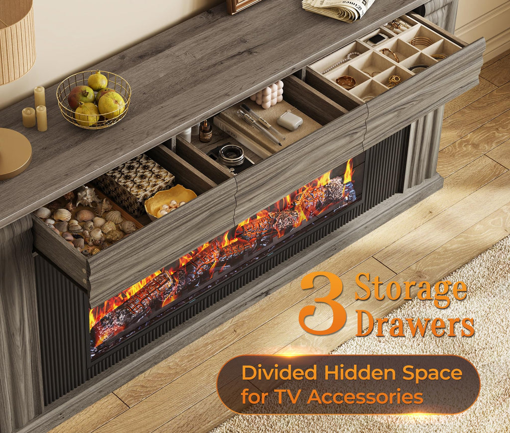 70'' Fireplace TV Stand with 42'' Electric Fireplace, Farmhouse TV Stand for 65 75 Inch TV, Entertainment Center TV