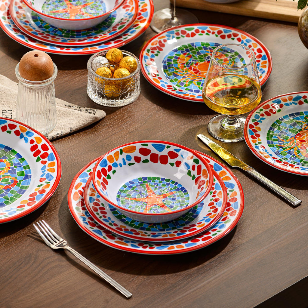 Melamine Dinnerware Sets for 4, Plates and Bowls Sets, Melamine Plates