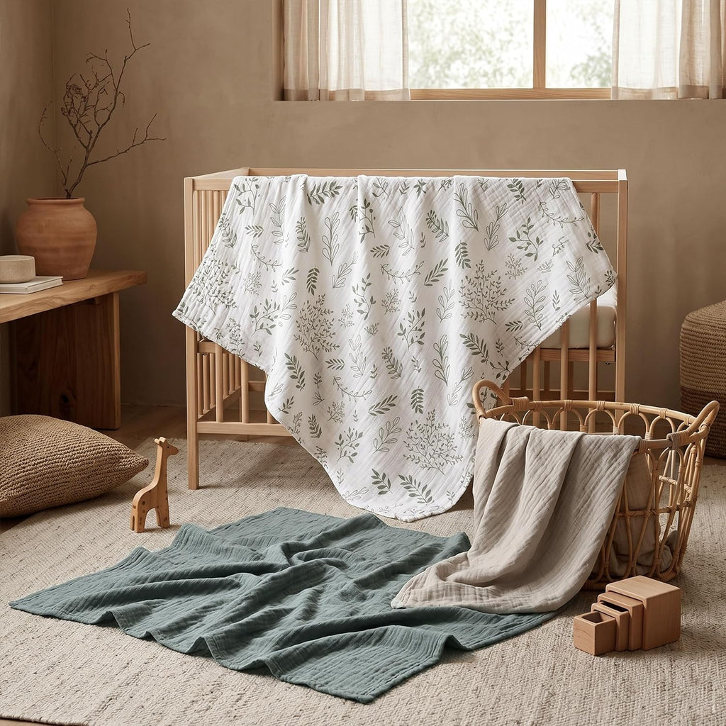 Muslin Swaddle Blankets, 3 Pack Breathable Soft Receiving Blanket, Large 38 x 40 inches Swaddle Wrap