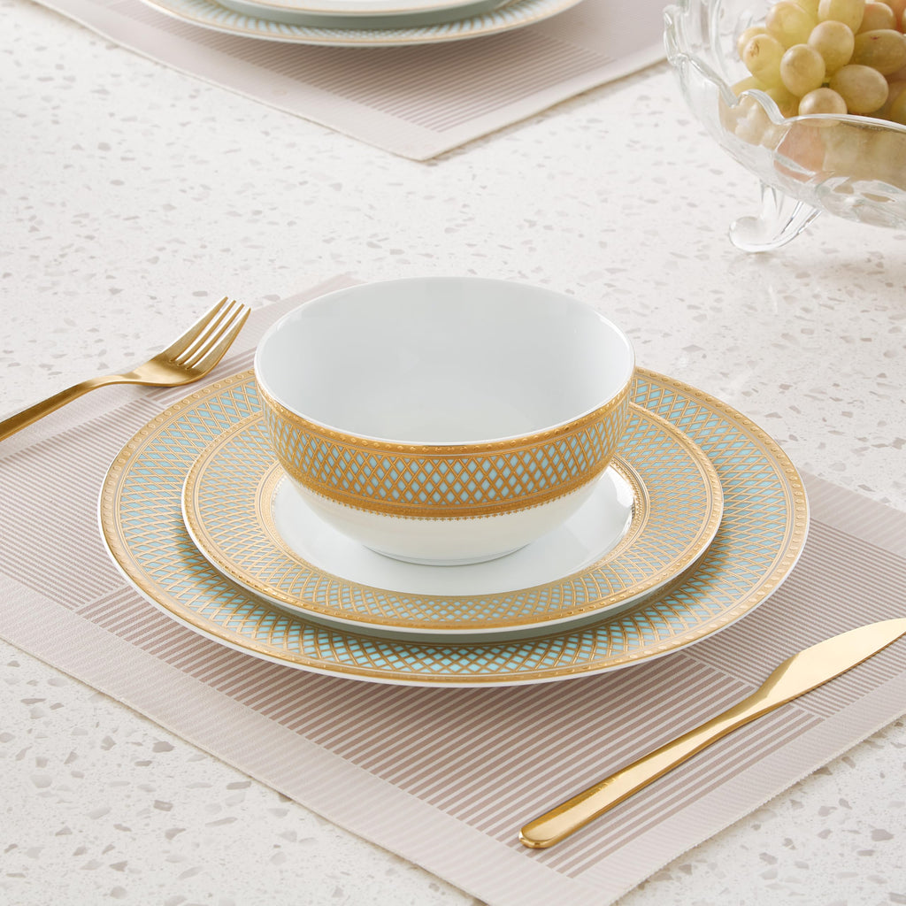 Porcelain Dinnerware Set with Real Gold Trim (Geometric Pattern,Service for 4)