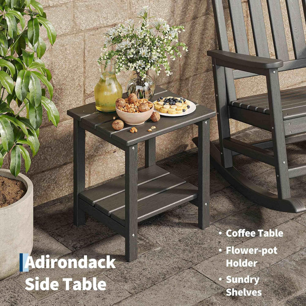 HDPE Rocking Chair Outdoor Set of 2 with Side Table, High Back Rocker | All Weather Resistant & Wood Textured