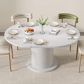 43.3 inch 59 inch Adjustable Size Round Dining Table for 4 6, Unique Design Modern Farmhouse Kitchen Table, Circle