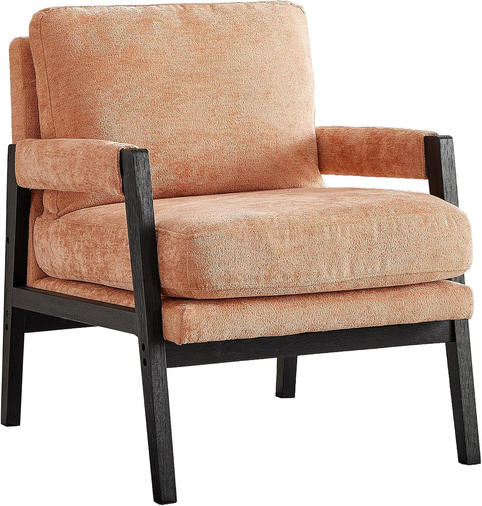 Kelly Mid-Century Modern Chenille Upholstered Accent Armchair, Orange