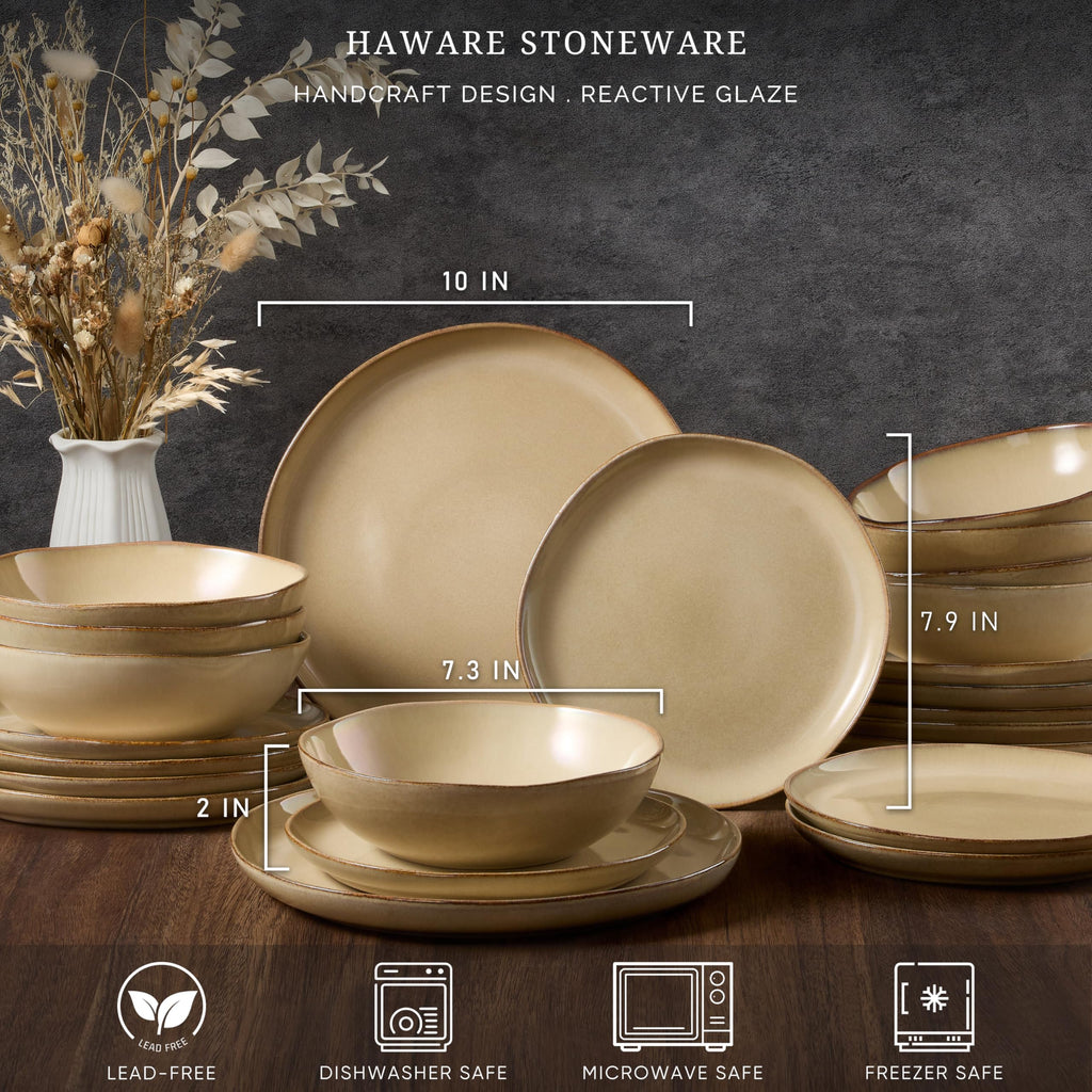 Dinnerware Sets, 24-Piece Stoneware Plates and Bowls Set, Dish Set for 8, Ceramic Dishware Restaurant, Chip and