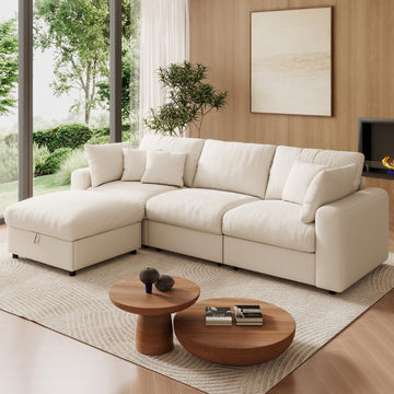 110" Cloud Sectional Couches, Modular Sectional Sofa with Deep Seat, Convertible L-Shape Couch with Storage Ottoman