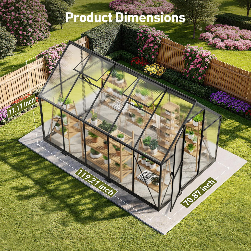 6x10FT Greenhouse with Hygrometer, Windproof Warm Plant Green Houses