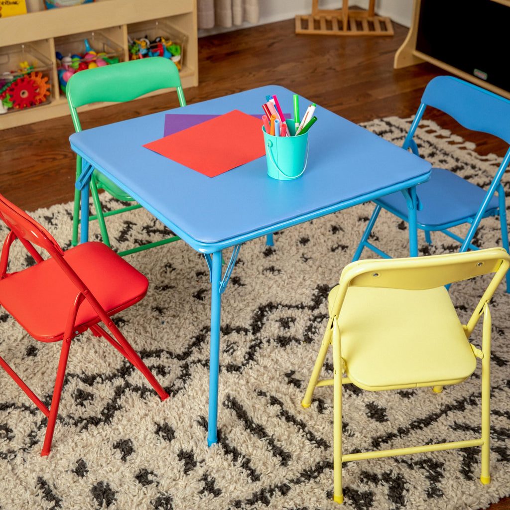 Mindy Kids 5-Piece set Folding Square Table and Chairs Set for Daycare and Classrooms, Children's Activity Table and