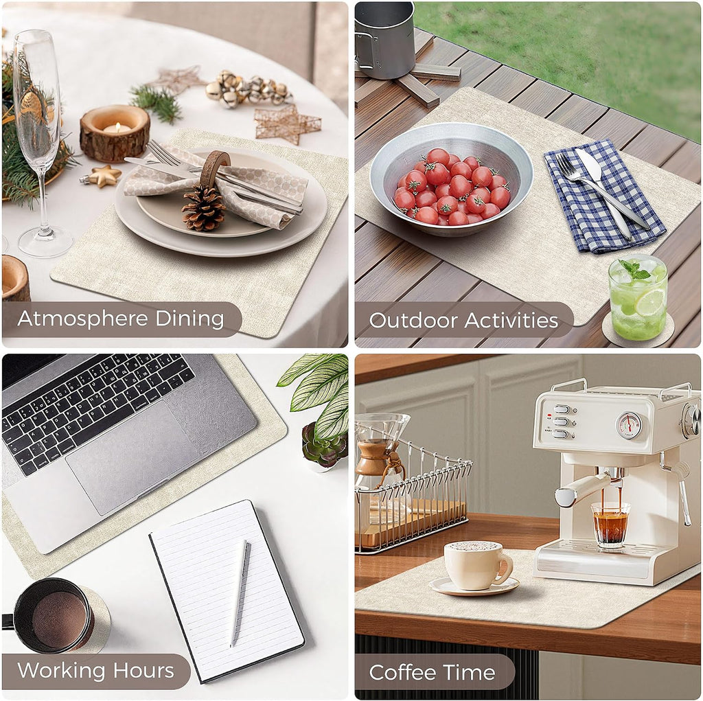 Vinyl Placemats, 17"x12" Wipeable Place Mats with Coasters - Set of 4