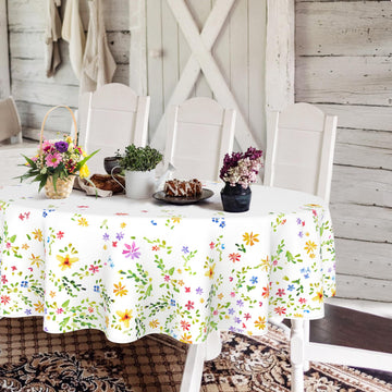 Floral Oval Tablecloth 60x84In, Spring Watercolor Flower Tablecloth, Country Farmhouse Polyester Waterproof