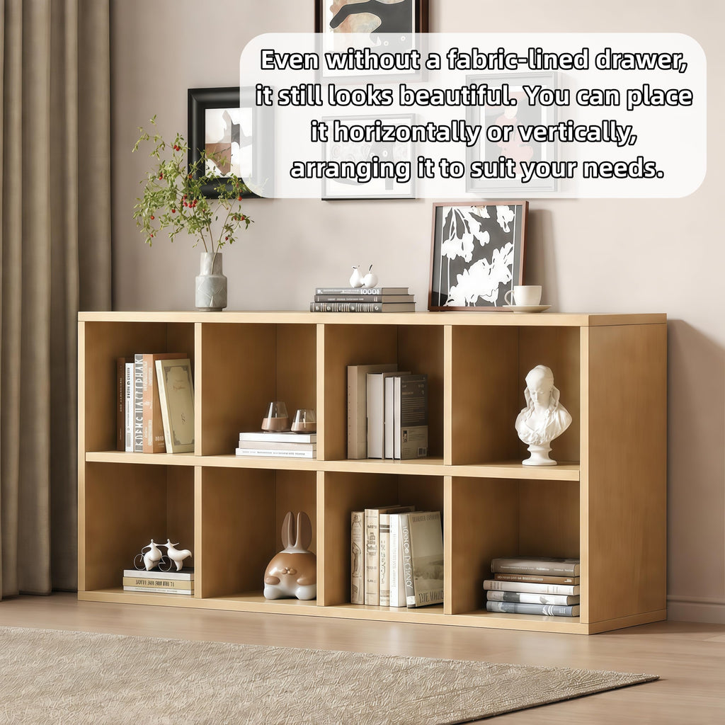 Real Solid Wood 8 Cube Storage Organizer Shelf with 4 Bins, Low Bookcase