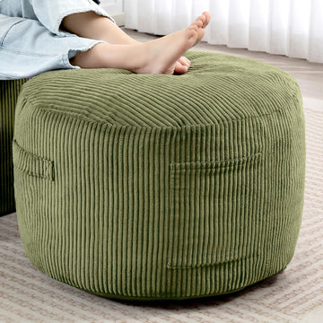 Round Stuffed Pouf Ottoman (Green, 26" D x 26" W x 18" H)