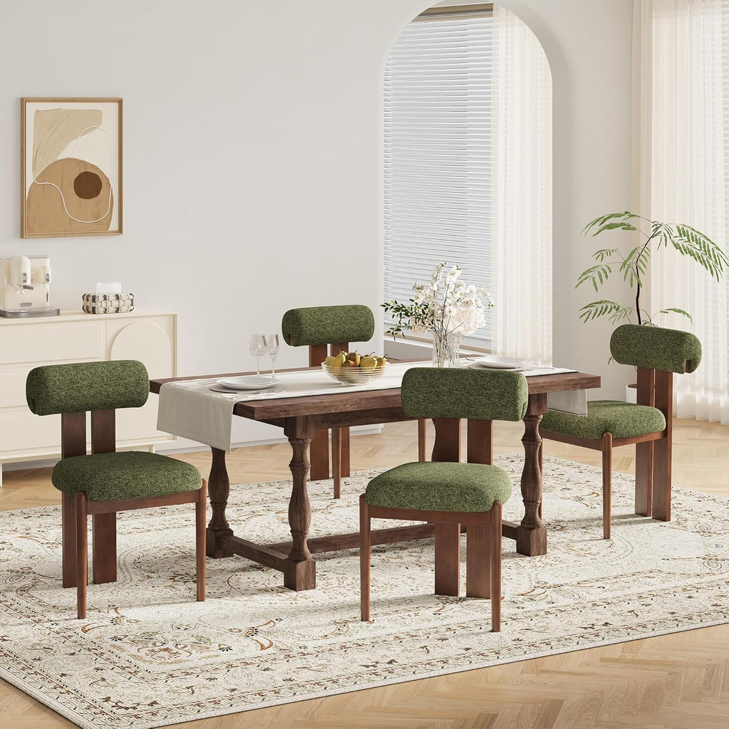 Modern Wooden Dining Chairs Set of 2, Upholstered Fabric Kitchen Chairs with Sculptural Backrest, Mid-Century