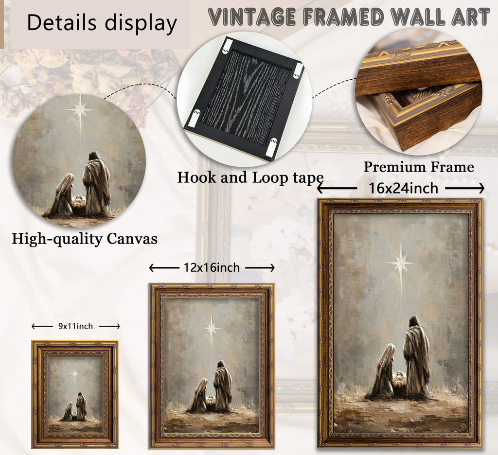 Vintage Framed Nativity Scene Textured Painting Wall Art