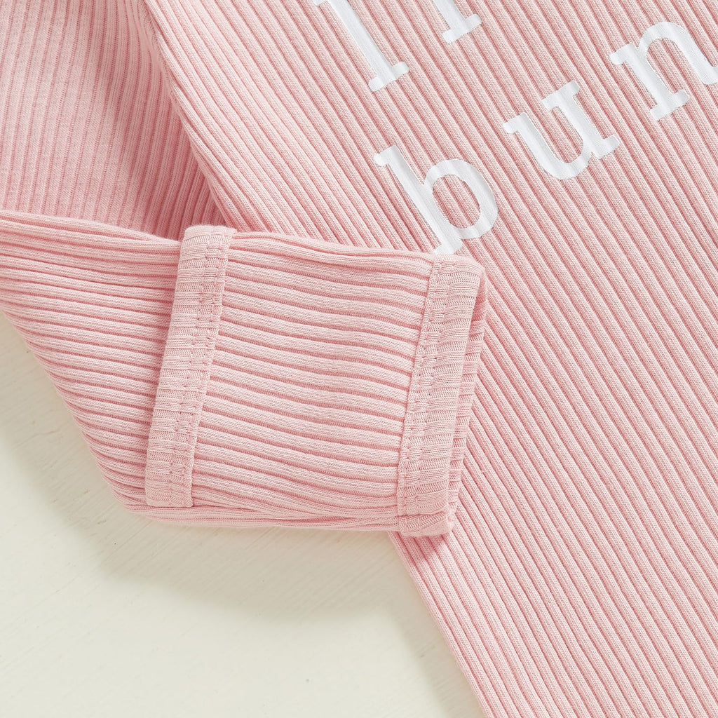 Newborn Baby Girl Easter Day Outfit Little Bunny Rib Knit Romper Jumpsuit Cute Infant Rabbit One-piece Clothes (Pink