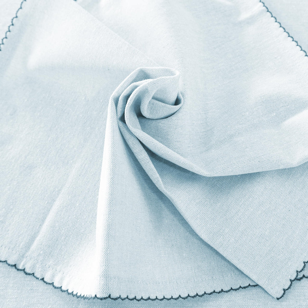 Cotton Tablecloth 60 x 90 Inch Rectangle - Sky Blue Table Cloth with Embroidered Edge Trim - Table Cover, Farmhouse