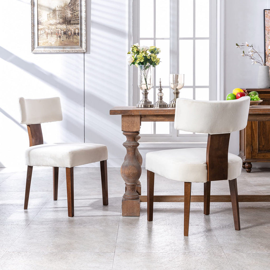Modern Dining Chairs Set of 2, Comfy Upholstered Side Chairs with Wood Legs, Velvet Fabric Dining Chairs with Curved