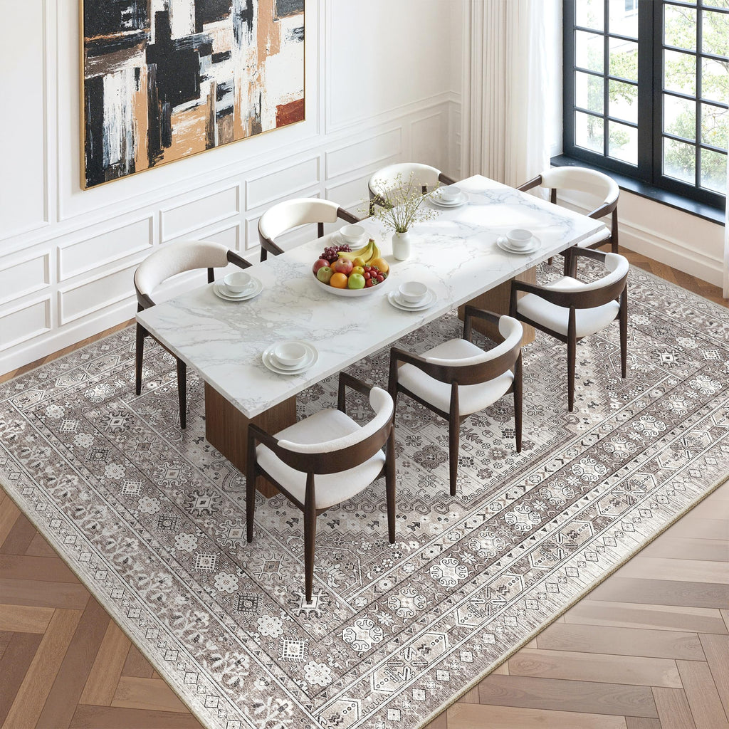 8x12 Area Rugs, Large Washable Rug, Brown