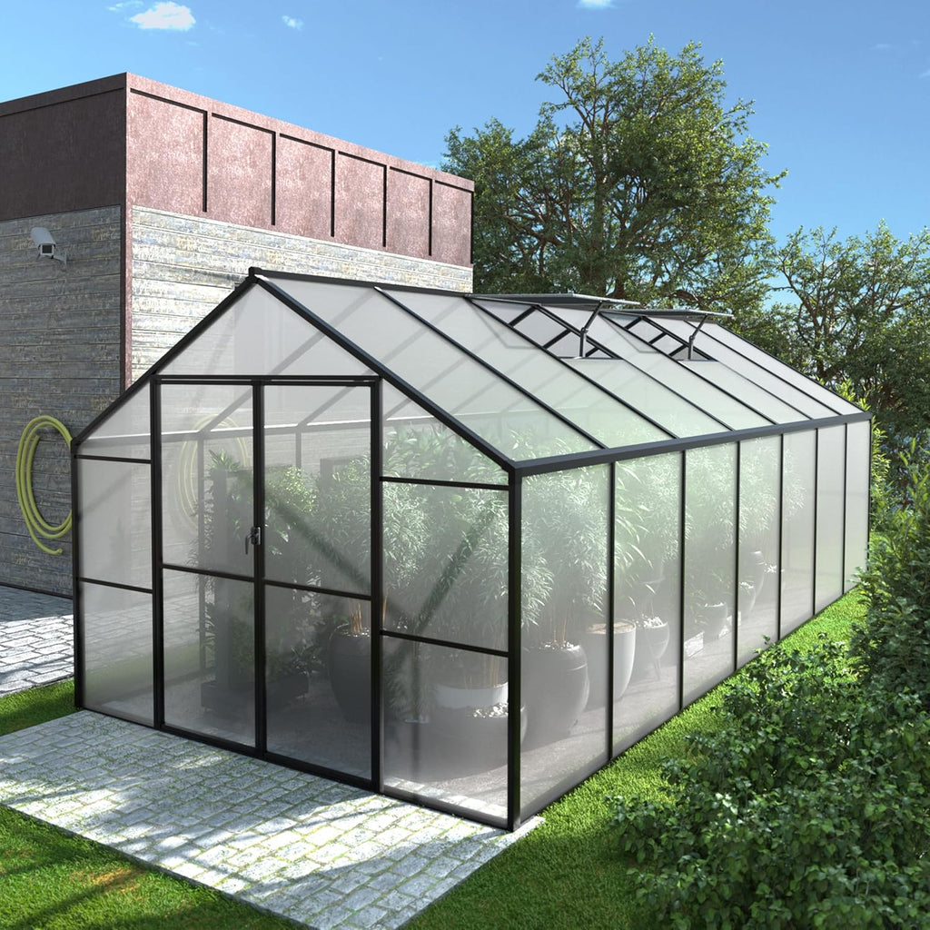 8x14FT Greenhouse for Outdoors, Aluminum Greenhouses with Adjustable Vents,Lockable Door, Heavy Duty Greenhouse Kit