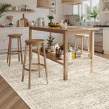 8x10 Washable Area Rug, Vintage Beige Non-Slip Large Rug for Living Room Bedroom Dining Room