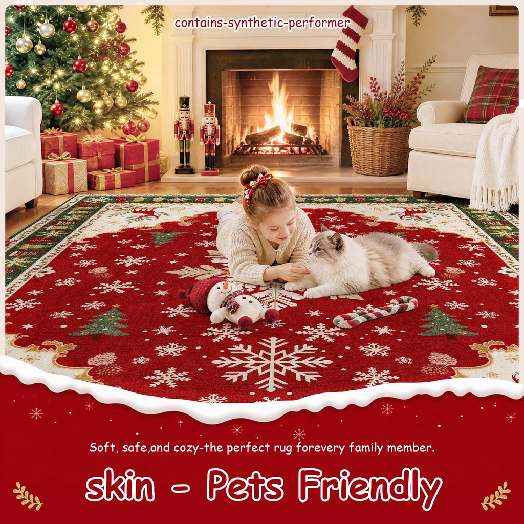 Christmas Red Snowflake Medallion Xmas Washable Entryway Rug