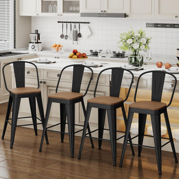 Bar Height Bar Stools Set of 4, 30 Inch Metal Barstools High Back Black