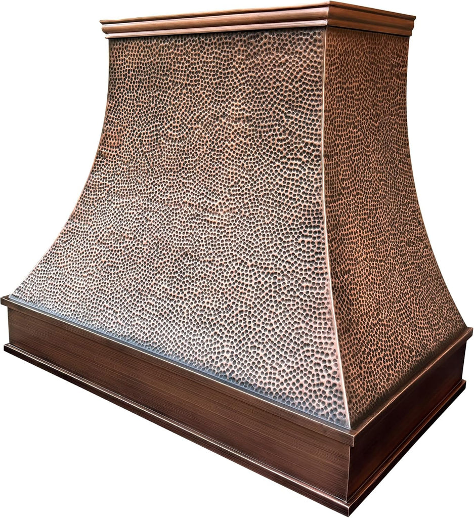 Copper Wall Mount Range Hood 610 CFM LED Lights Dishwasher-Safe Baffle Filters