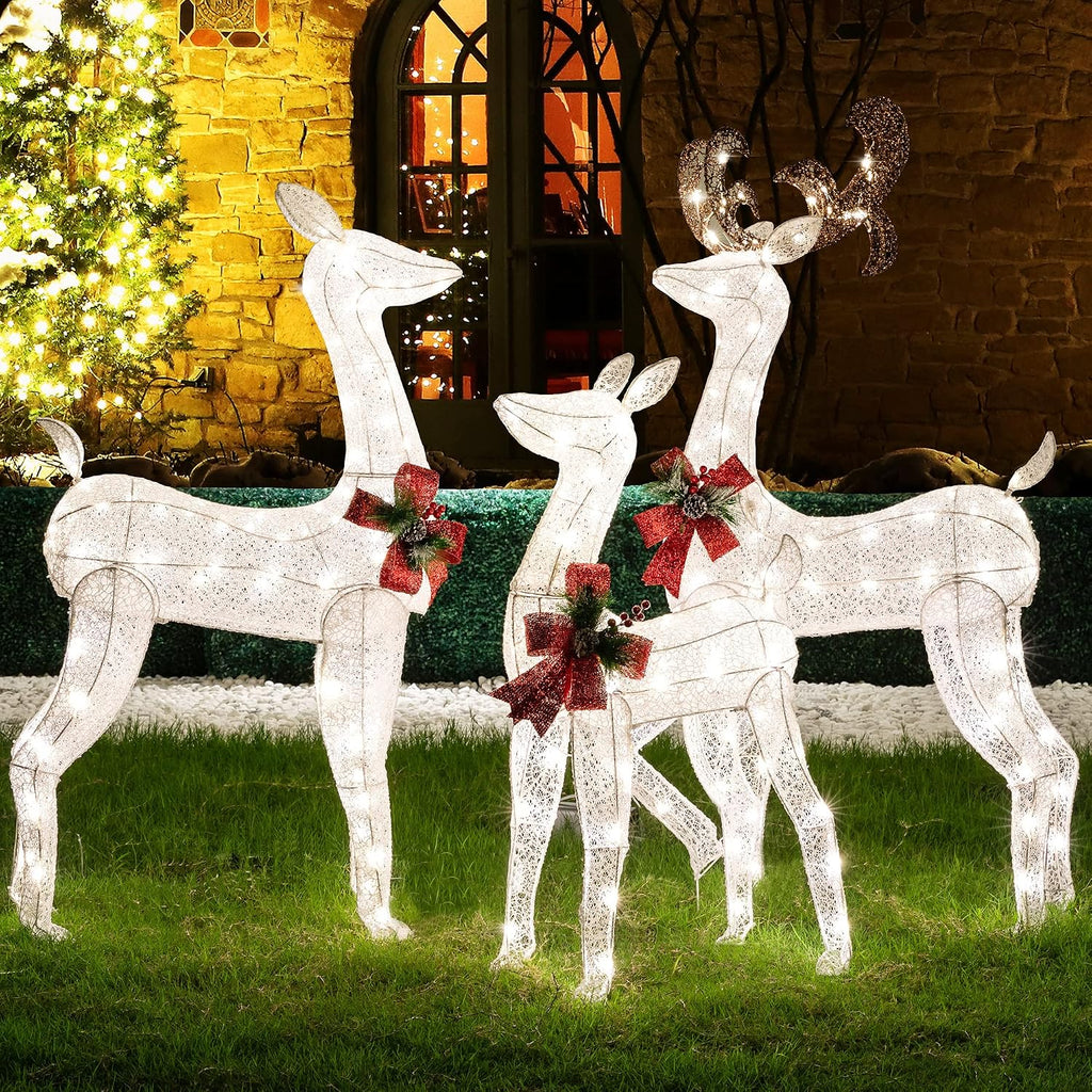 5Ft 3-Piece LED Lighted Christmas Deer Family Outdoor Yard Decorations,3D Super Large Christmas Reindeer