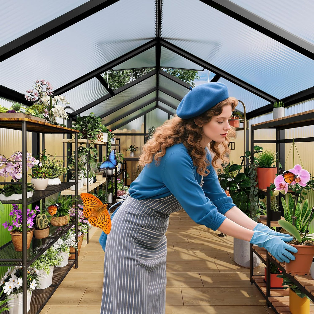 6X10 FT Polycarbonate Greenhouse Sunroom, Black | Outdoor Greenhouse for Vegetables Herbs Flowers, Lockable Door &