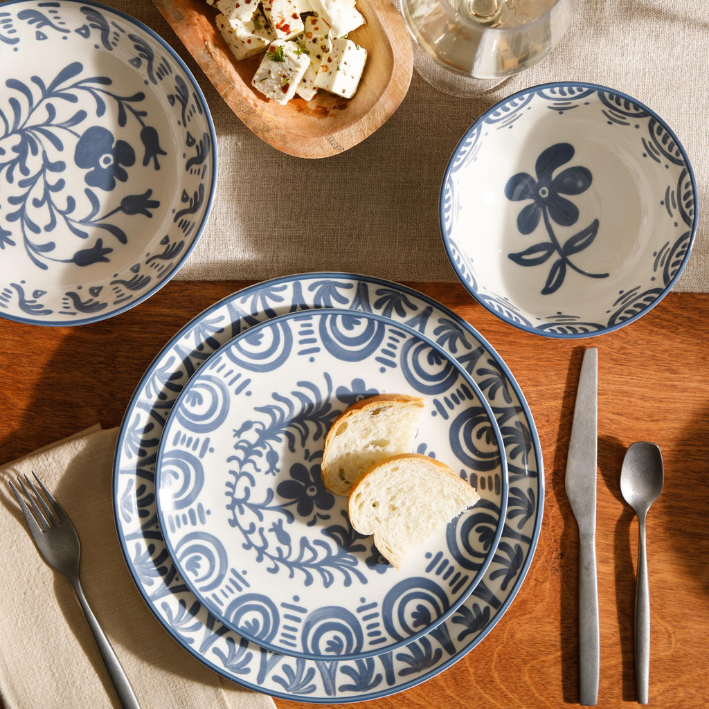 2-Time Oprah's Favorite Things - Valencia Flor 16 Piece Dinnerware Set, Artisanal Decorated Stoneware Plates & Bowls