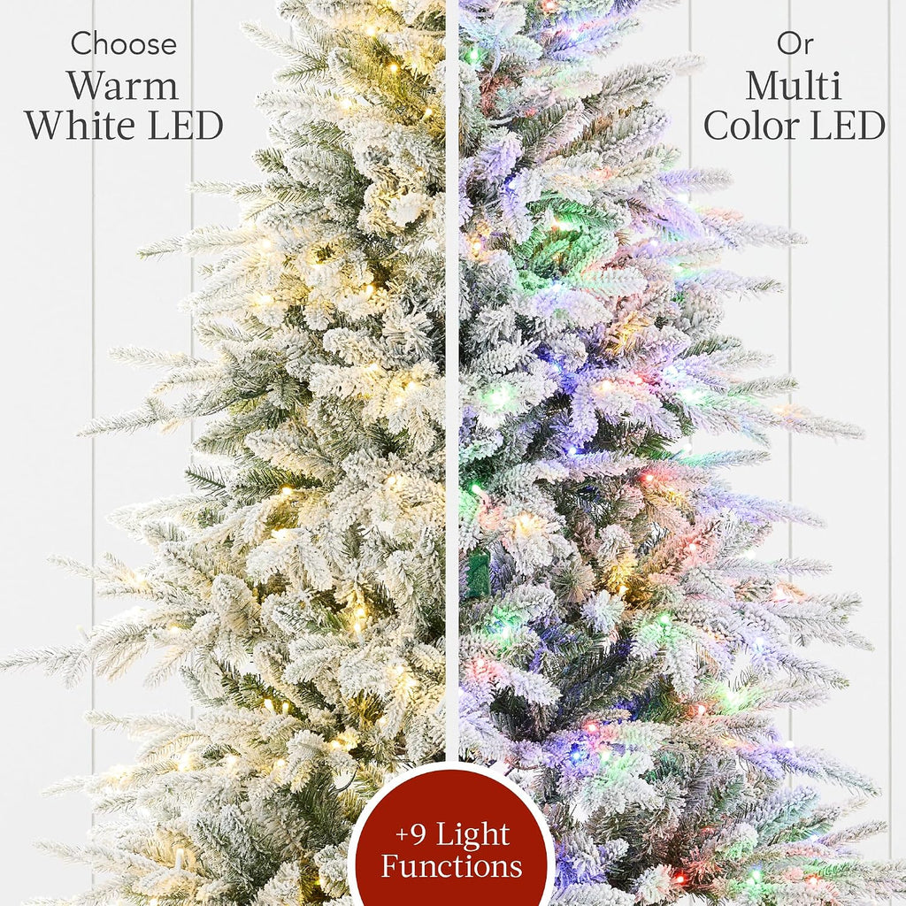 Full Flocked Aspen Christmas Tree, Pre-lit Realistic Noble Fir w/ 1,200 Glowing LED Lights, 2-in-1 White &