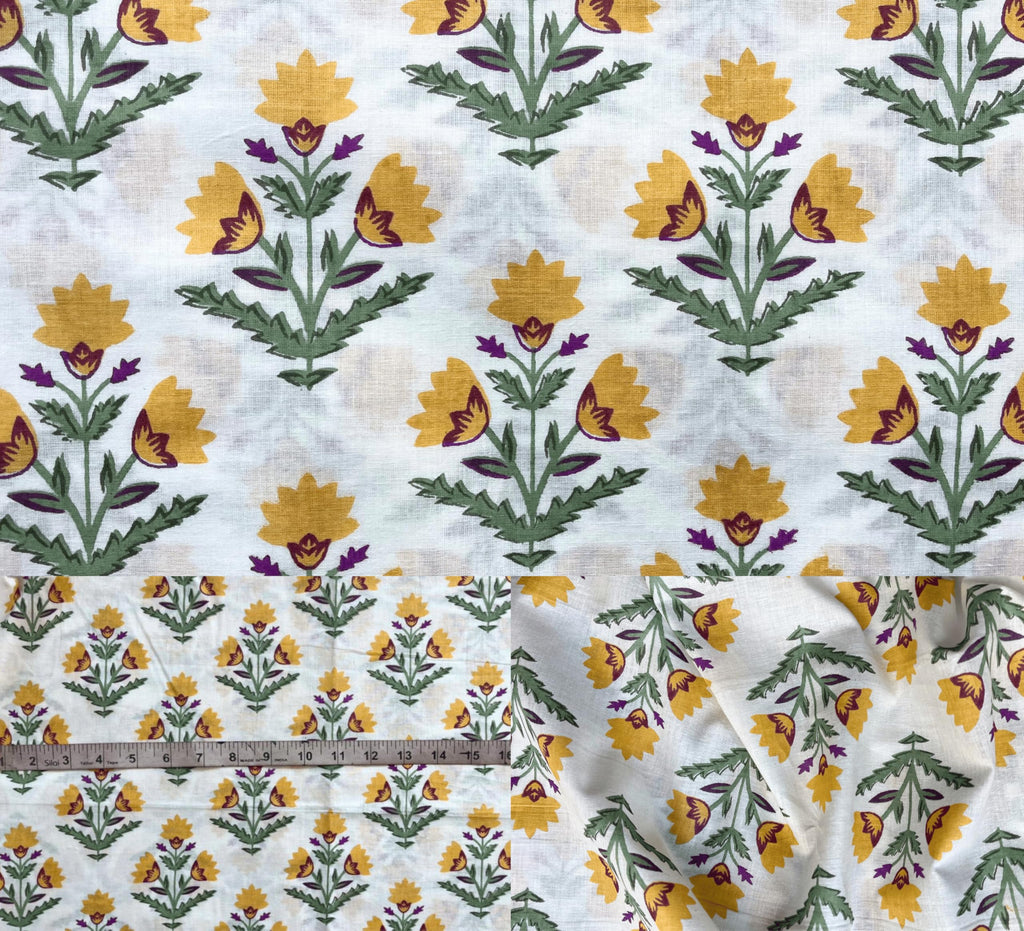 100% Cotton Fabric by the Yard, Hand Block Print Fabric for Sewing