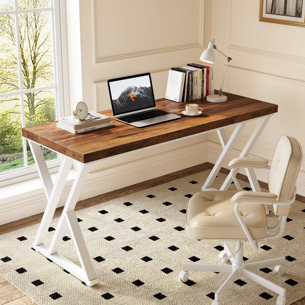 55 Inch Large Simple Industrial Computer Desk Study Writing Table Home Office Workstation, Brown