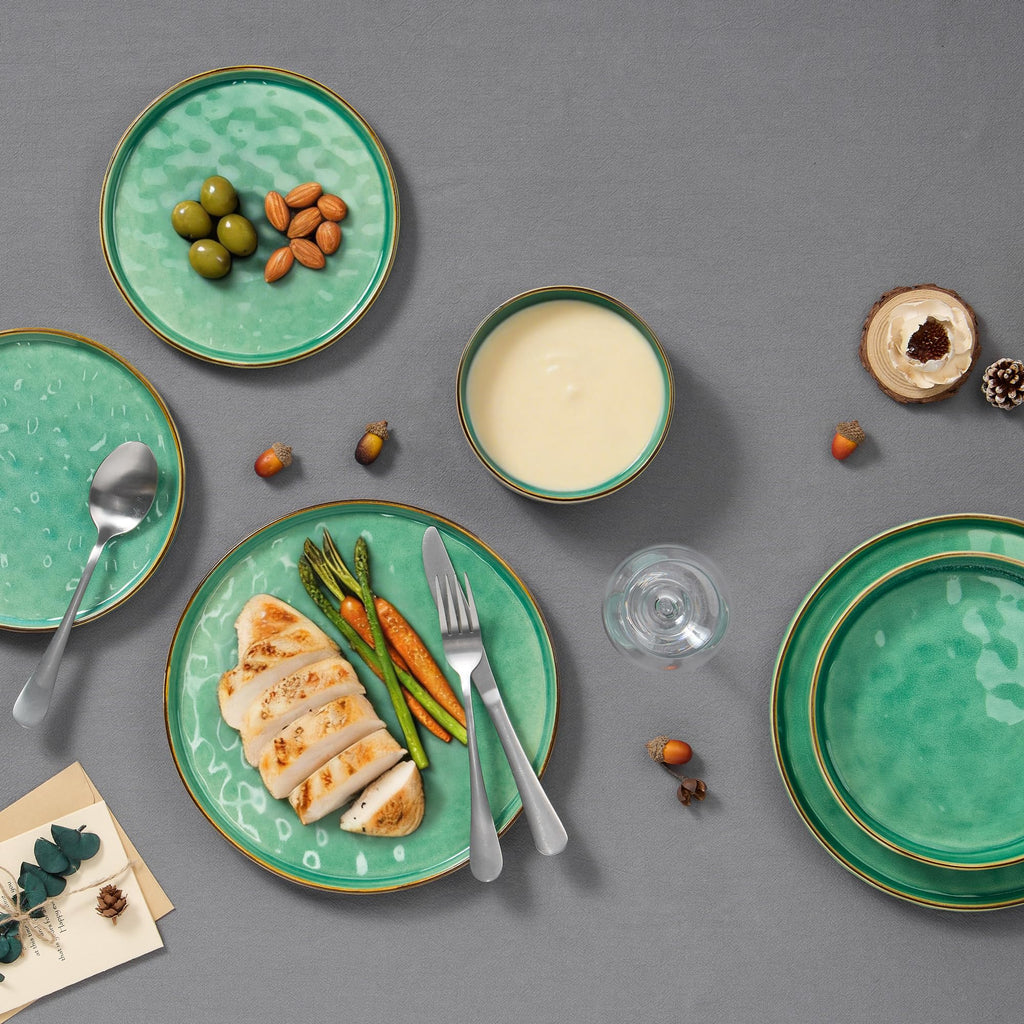Stoneware Dinnerware Set, 16-Piece Plates and Bowls Sets for 4