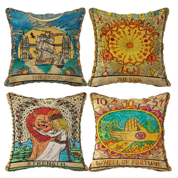(RB) Tarot The Moon Sun Flannel Throw Pillow Case, 18 x 18 Inch Set of 4, Daughter Sister Astrology Tarot Lovers