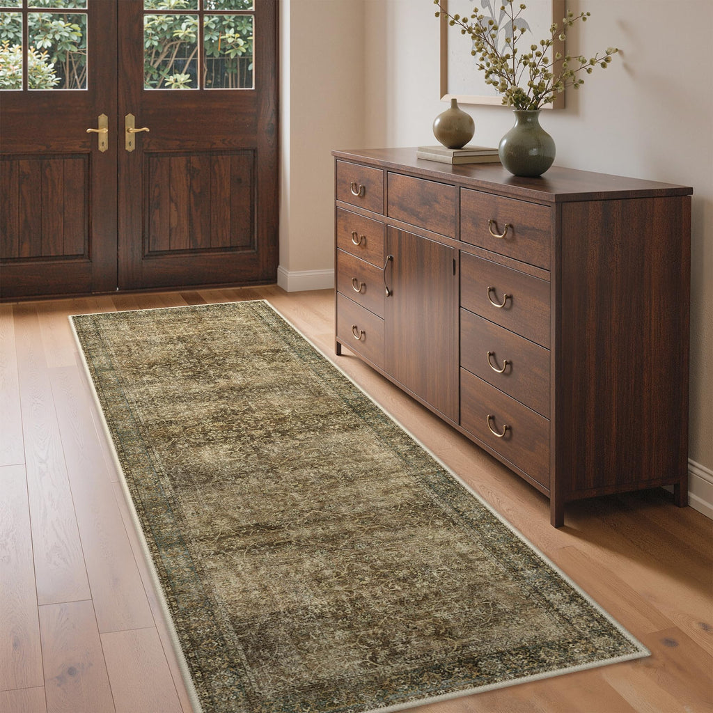 Kitchen Runner Rug, Washable Non Slip, Brown Olive