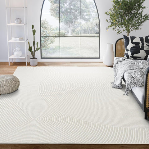 Abani Neutral Cream Area Rug 5' x 8' | White Luxury Zen Carpet | Minimalist Ivory Rugs for Bedroom
