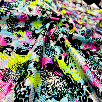 Animal Print Yellow and Neon Pink Metallic Nylon Spandex Fabric 4 Way Stretch by Yard for Swimwear Dancewear