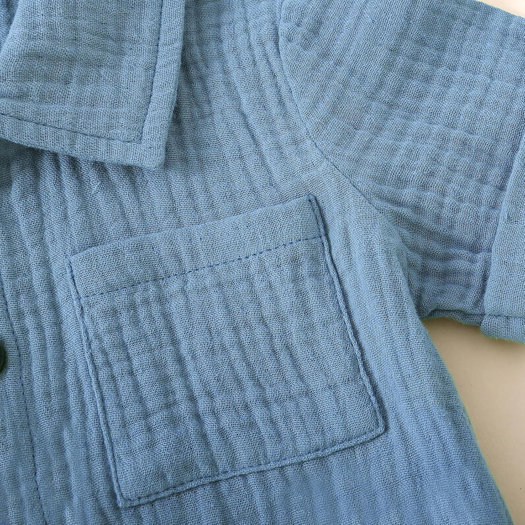 Baby Boys Clothes Set Toddler Infant Boys Button-down Shirt Tops + Cotton Gauze Shorts Summer Outfit 2PCS with Pockets