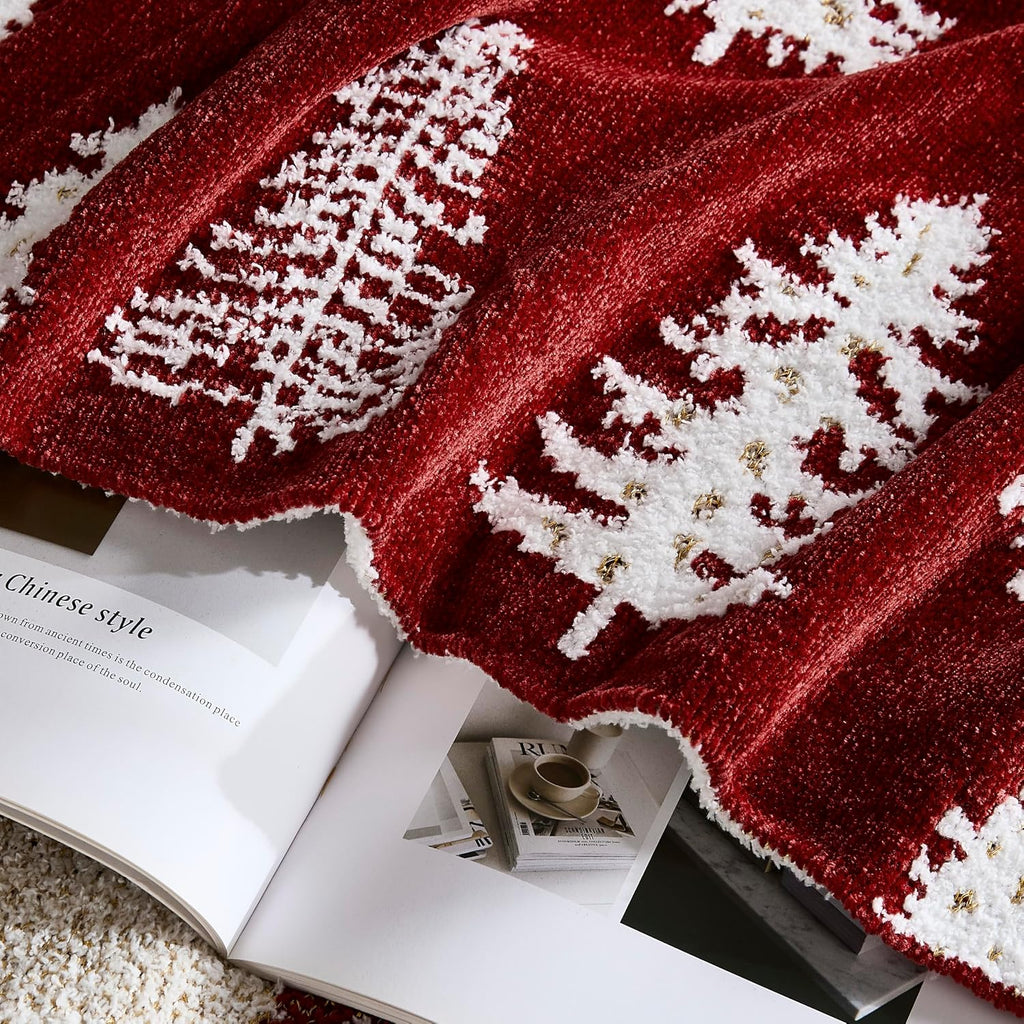 Christmas Throw Blanket Christmas Tree Reversible Super Soft Knitted Couch Bed Sofa Microfiber Chenille Luxurious