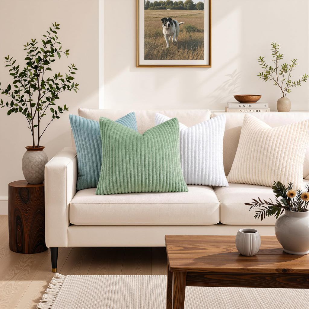 Fall Soft Sage Green Flannel Throw Pillow Covers 20X20 Set of 2