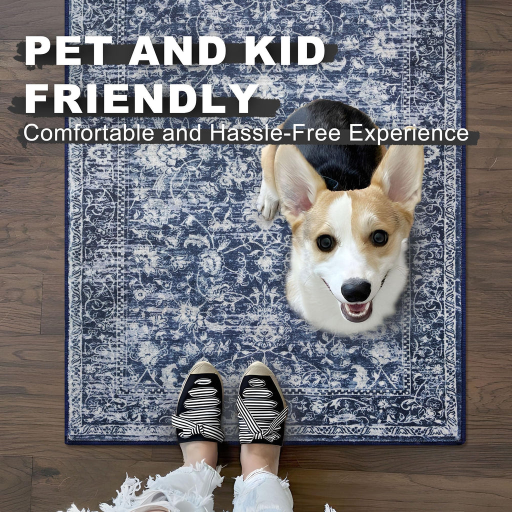 Hallway Runner 2x7 Washable Runner Rug Non-Slip Kitchen Rug, Blue