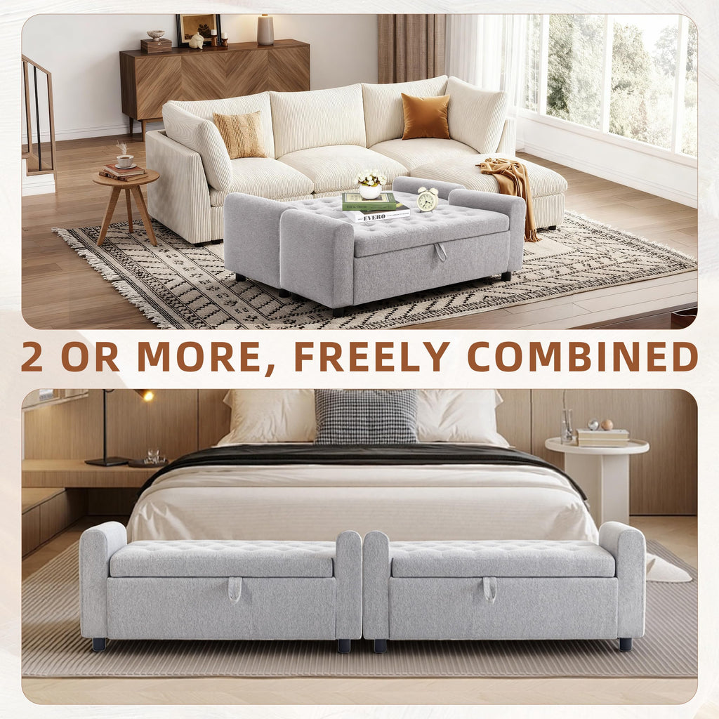 48" Ottoman with Storage, Tufted Storage Ottoman Bench, Convenient Living Room Fabrics Bench Seat, Entryway Shoe