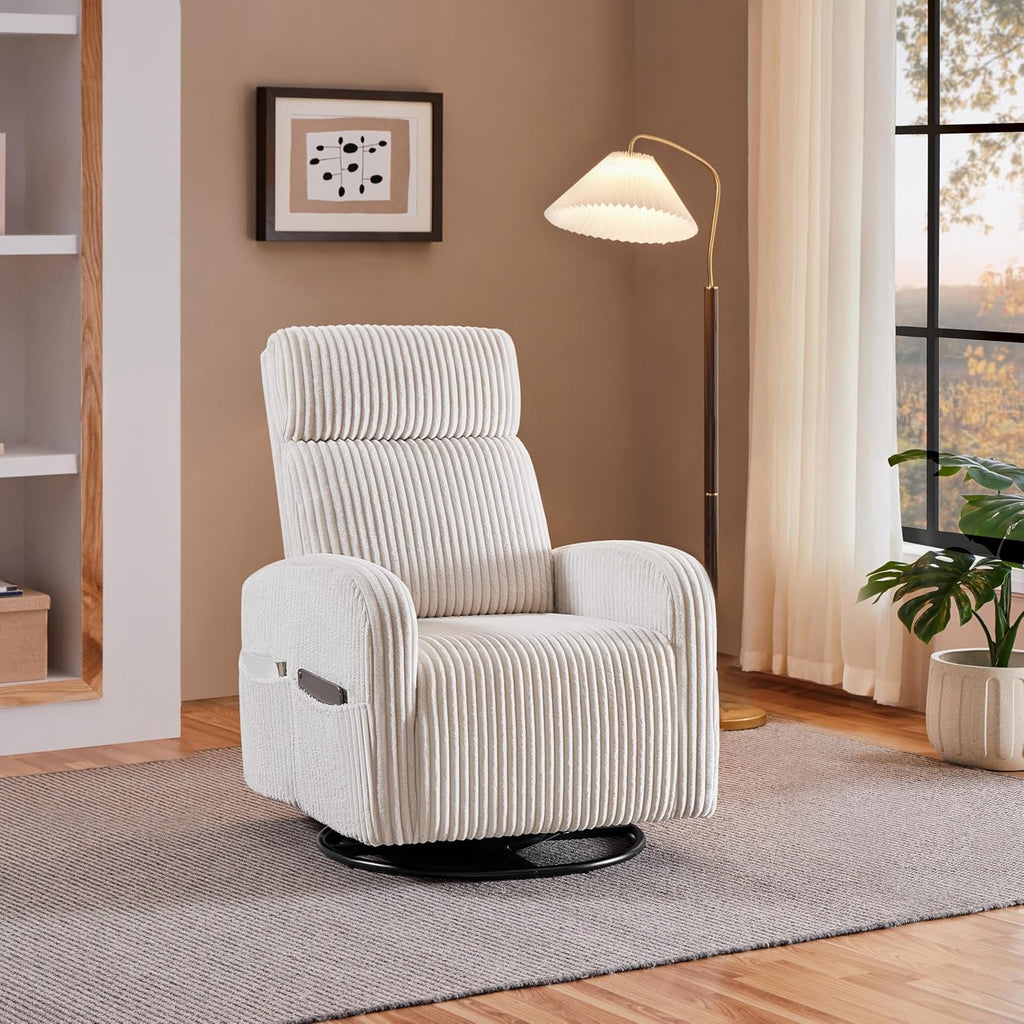 360° Swivel Nursery Rocking Chairs, Glider Rocker with Side Pockets, upholstered Rocking Chair Reading Chairs , Beige