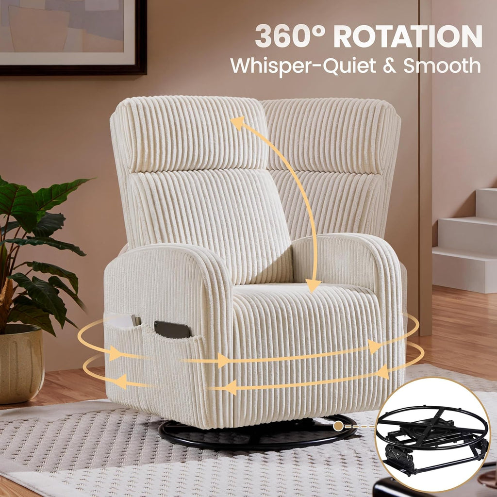 360° Swivel Nursery Rocking Chairs, Glider Rocker with Side Pockets, upholstered Rocking Chair Reading Chairs , Beige