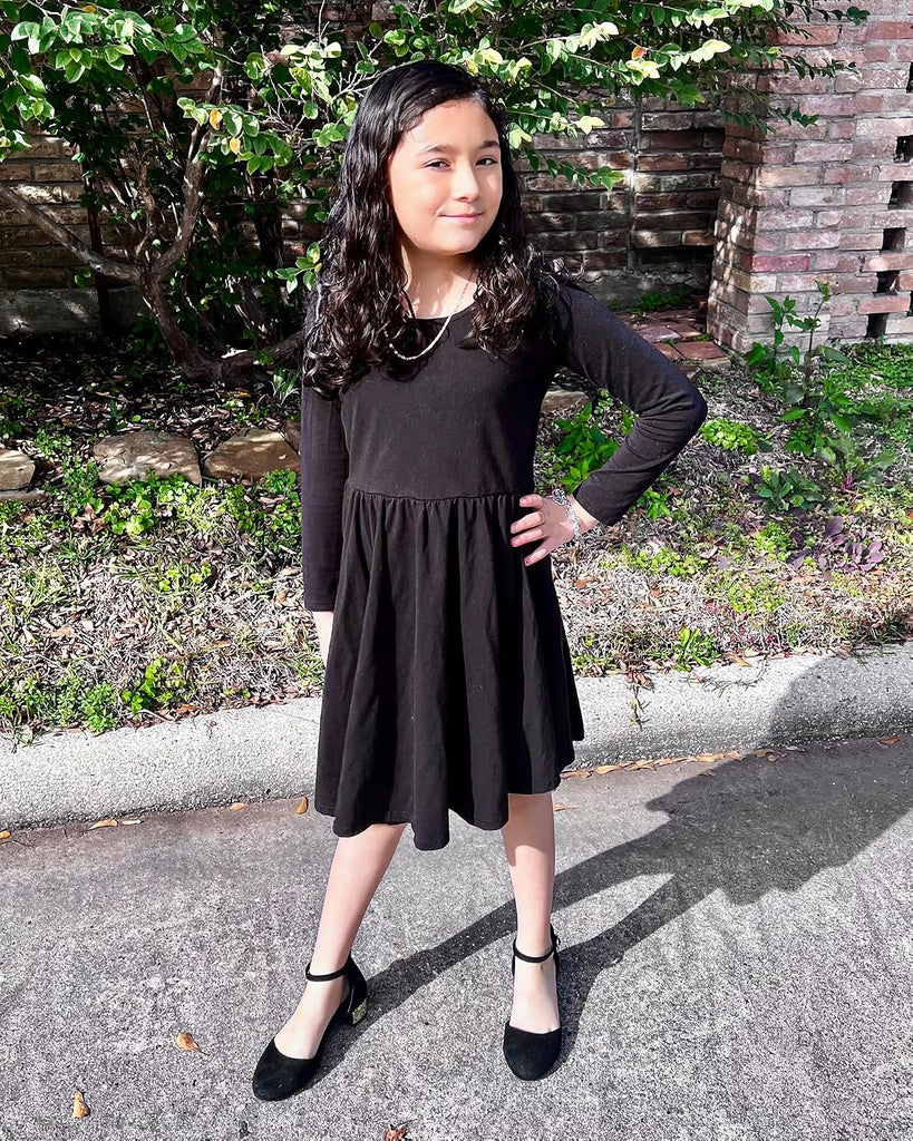 Girls Cotton Long Sleeve Dress Twirl Skater Dress