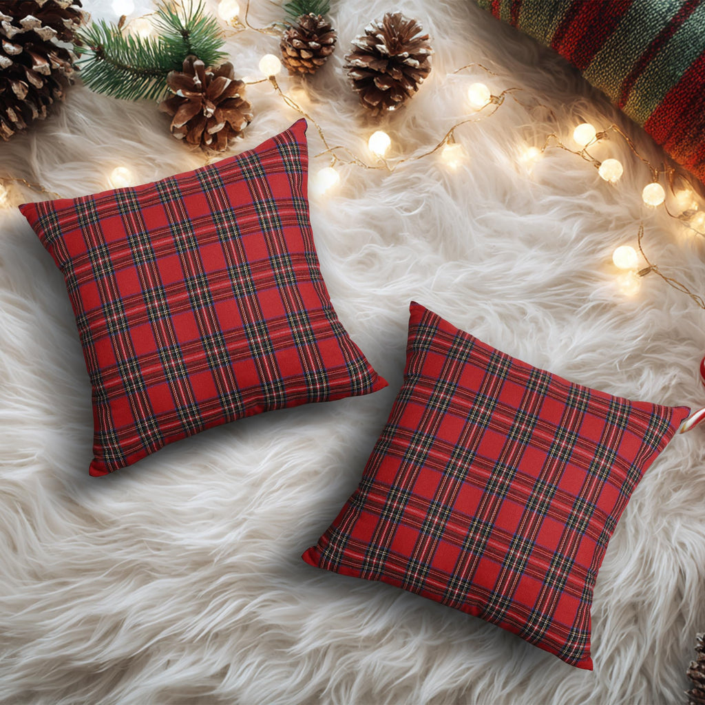 Set of 2 Christmas Scottish Tartan Plaid Throw Pillow Covers Cushion Case Polyester for Farmhouse Home Decor Red and