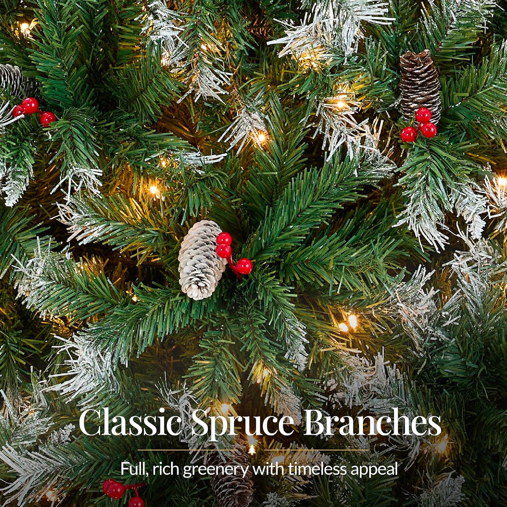 Christmas Tree Pre-Lit w/Viral Twinkling Lights, Pre-Decorated Artificial Frosted Pine Holiday Decoration w