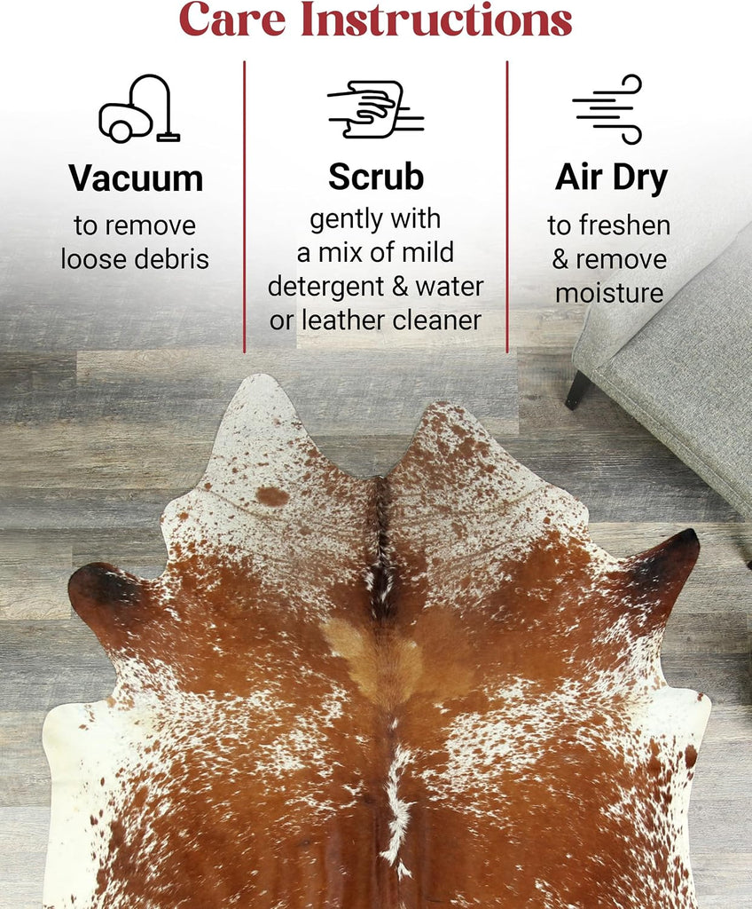 Brown Salt and Pepper Cowhide Rug 6x7 ft, Real Leather Rug | Brown and white salt and pepper speckles. Genuine hair